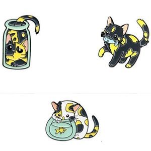 Set of 3 Enamel Jacket Lapel Pins - Naughty Cats, Playing Cats, Cat with Fish
